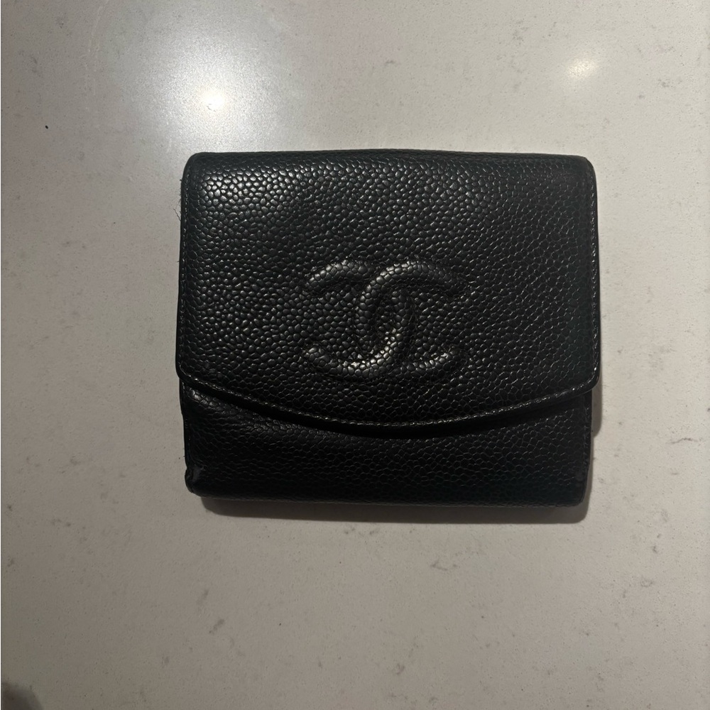 Authentic Vintage Chanel Black Leather Bifold Wallet - Fair Condition